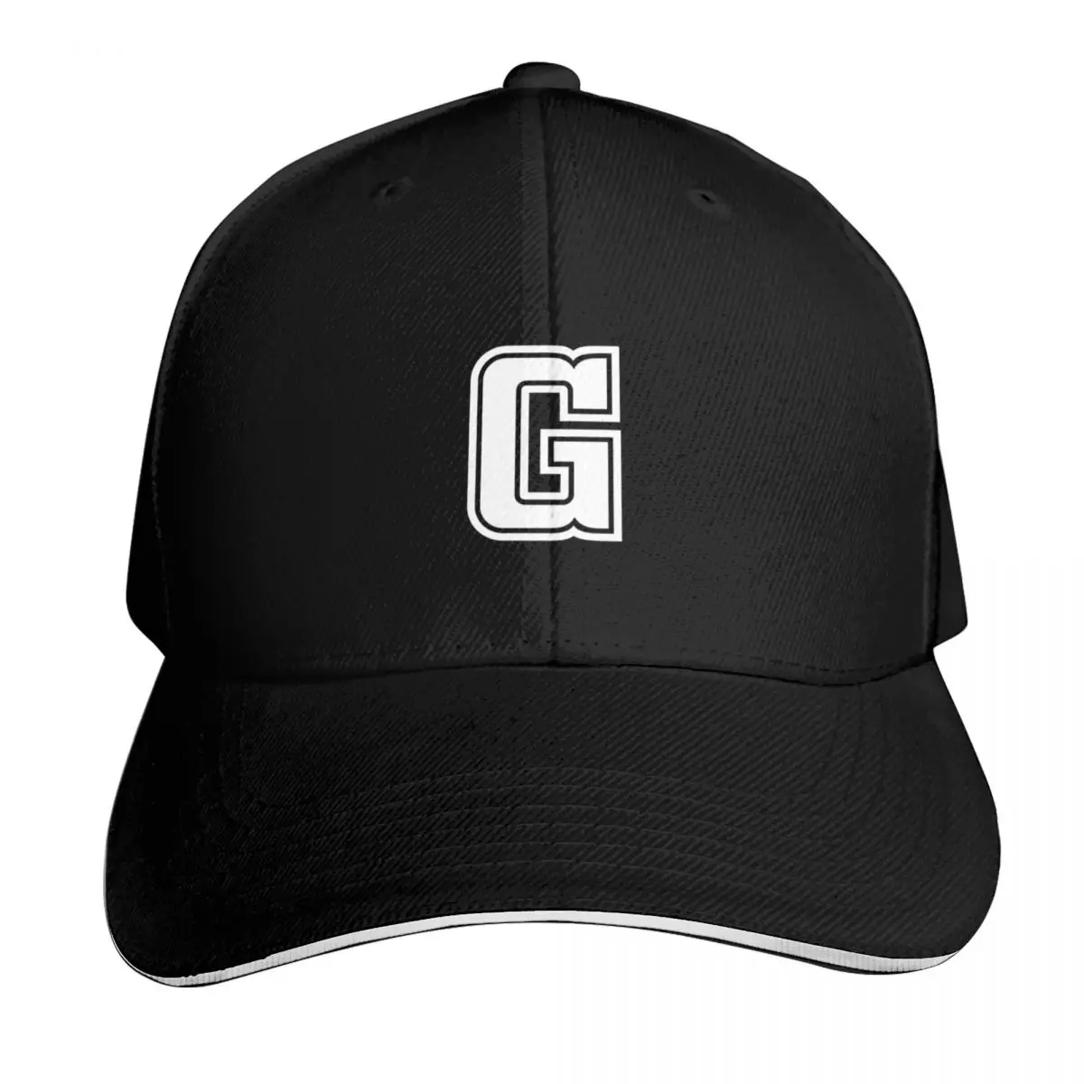 Letter G, Initial G Varsity style in White Baseball Cap Men Women Casual Summer Sport Sun Cap