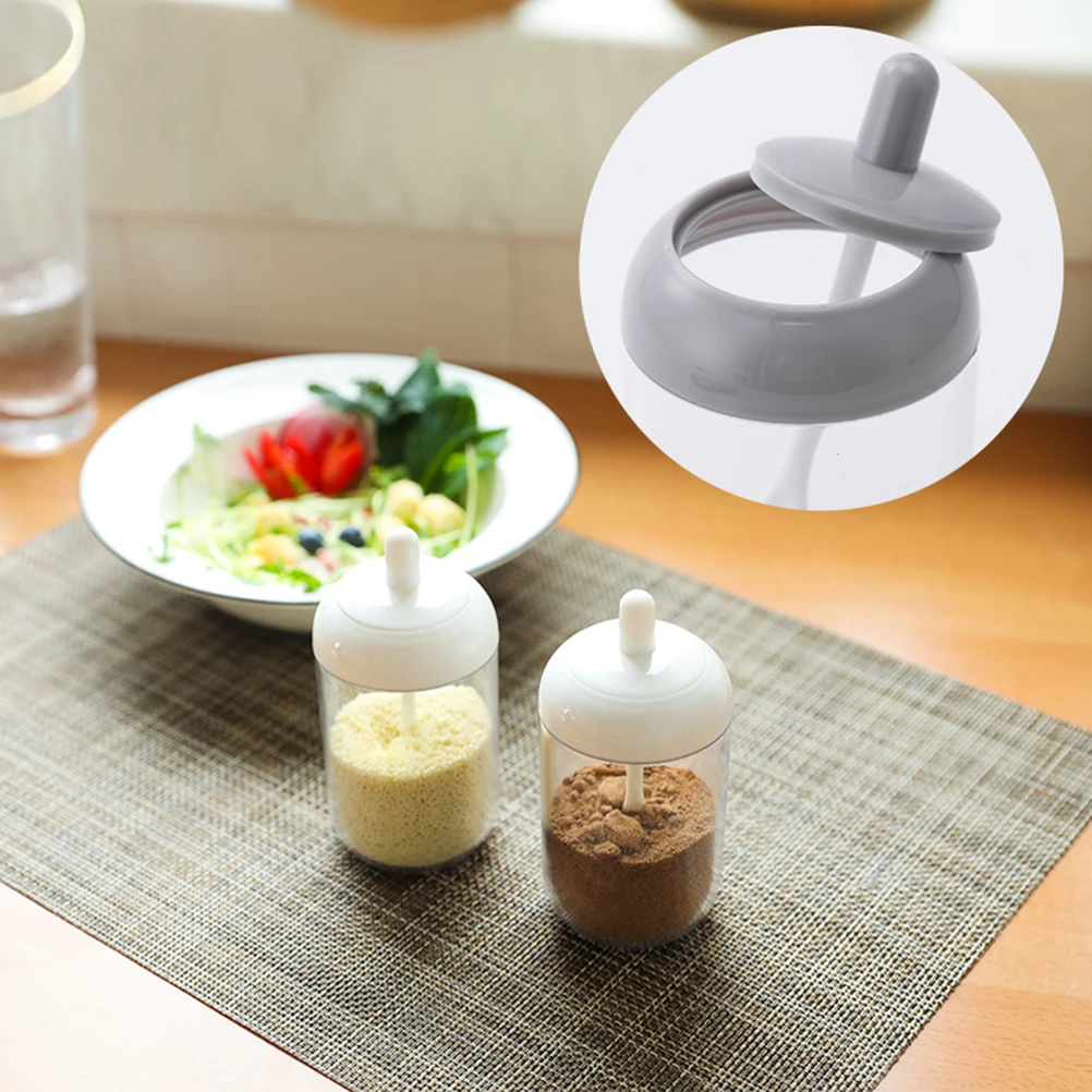 

2 PCS Storage Condiment Containers with Lids Food Seasoning Jars and Spoons Kitchen Organizer Simple