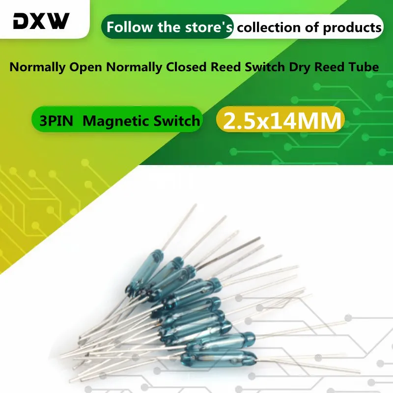 5pcs/Lot Reed Switch 3 Pin Magnetic Switch 2.5*14mm Normally Open Normally Closed Conversion 2.5X14MM Sensors