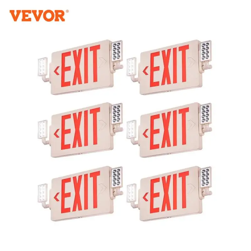 VEVOR 4/6 Pack Exit Sign with Emergency Lights Red Exit Sign Led Emergency Light Two LED Adjustable Head Emergency Exit Lights