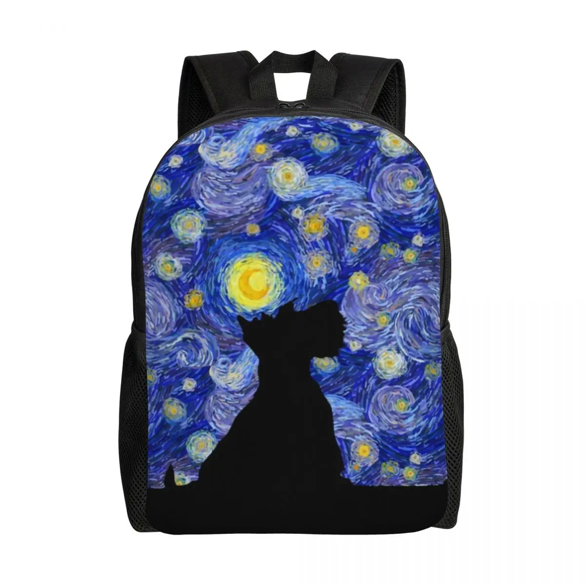 Scottish Terrier Van Gogh Starry Night Backpacks for Men School College Students Bookbag Fits 15 Inch Laptop Scottie Dog Bags