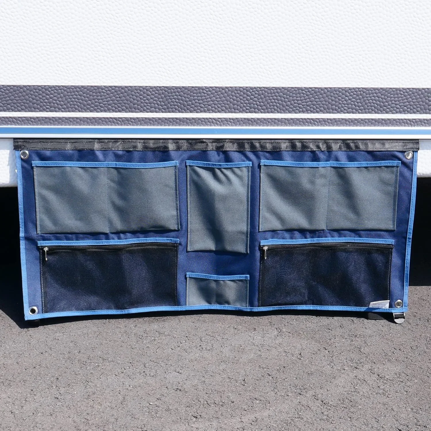 45x100 Cm Caravan Draught Skirt Organizer with Piping Strip & Eyelets 8 Compartments Hanging Rack Pocket Storage for Caravans