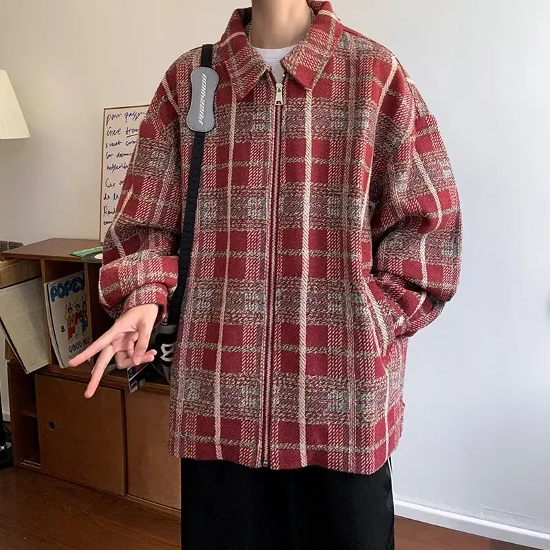 

Summer Large Size 250 Pou Vintage Plaid Long Sve irt Jaet Casual Loose Fit Spring 2025 Trendy Brand INS Outerwear