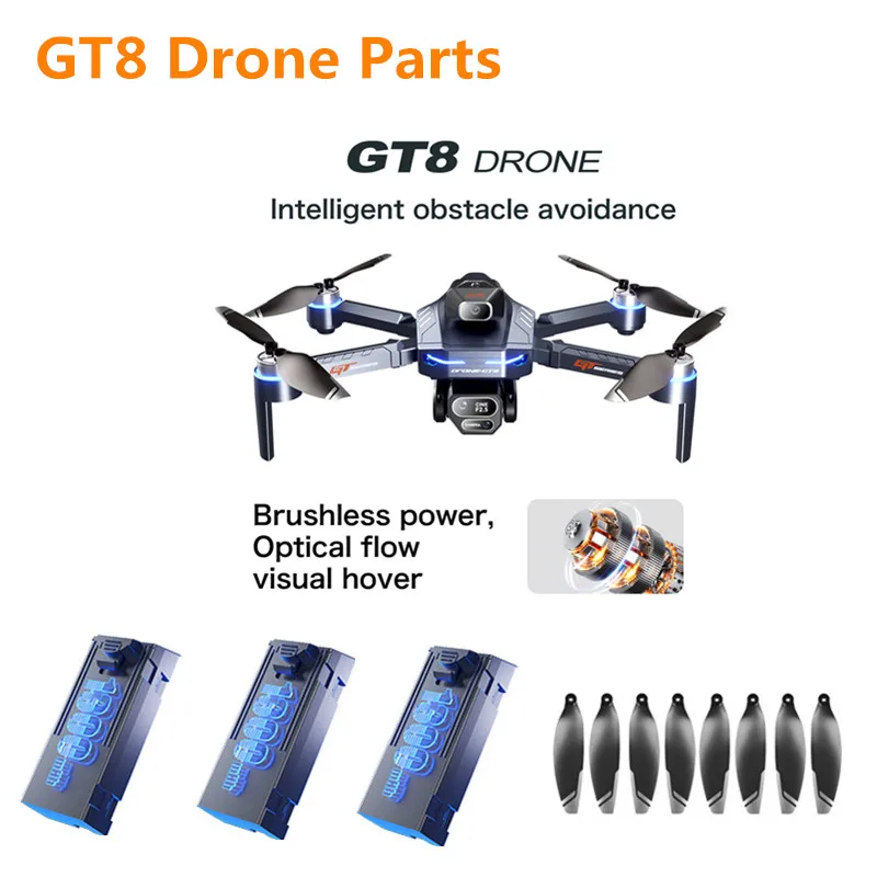 GT8 RC Drone Spare Parts GT8 Drone 3.7V 1300Mah Battery/propeller GT8 Brushless Drone Battery  RC Dron Battery Blades Toys