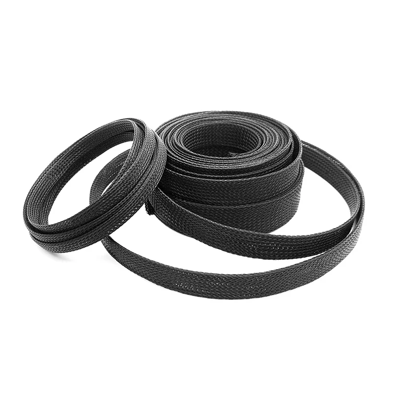 PET Braided Sleeving 5M/10M Wear Resistance Data Line Protection Cable Organizer For PC Cords Protect From Pets Chewing Black