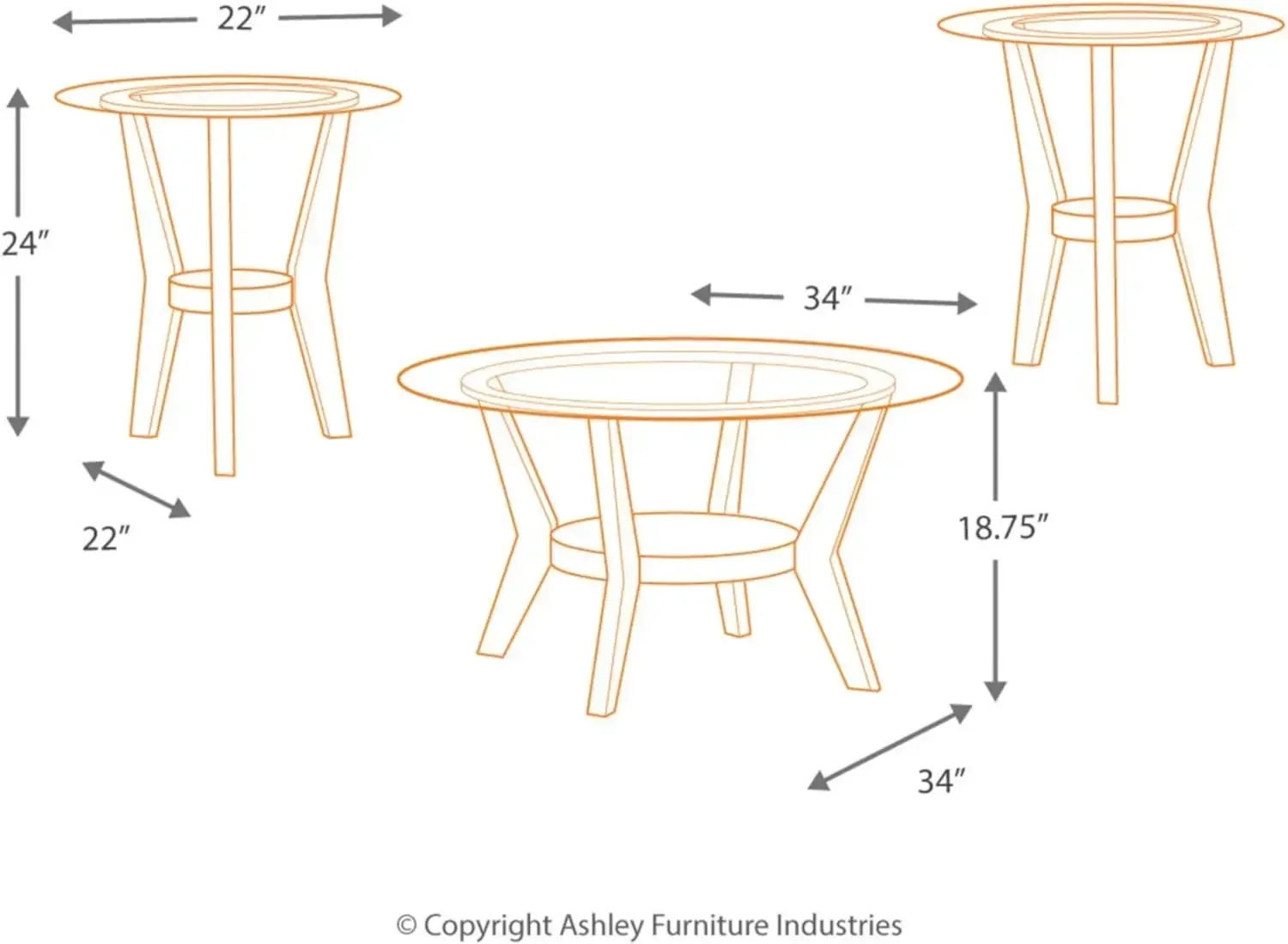 Signature Design von Ashley Fantell 3-teiliges Tischset mit 1 Couch tisch und 2 Beistell tischen mit Glasplatte und festem Regal, d