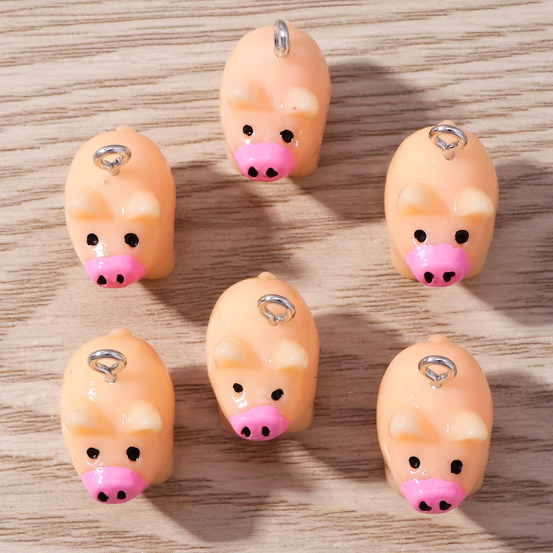 Tusember 10 Stück Tier-Anhänger, niedliche Cartoon-Schweinchen-Anhänger aus Kunstharz für die Schmuckherstellung, Ohrringe, Halsketten, DIY-Bastelarbeiten – Detail 5