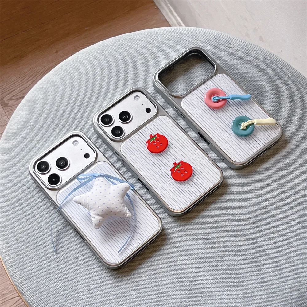 Korea Fashion Ins Cartoon Stripes 3D Stars Phone Case For iPhone 18 Pro 17 16 15 Pro Max Cover Shockproof Cute Cases 18Promax