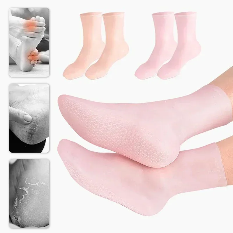 Sdotter 2Pcs Silicone Moisturizing Foot Socks for Dry Cracked Feet Foot Care Socks Spa Pedicure Socks Massage Moisturizing Gel S