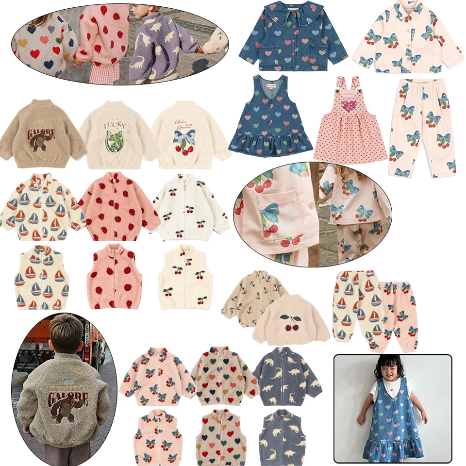 Ropa Infantil KS, Nuevo Chaleco con Corazón de Colores, Vestido para Niñas, Abrigo para Niños y Niñas, Conjunto de Abrigo de Pelo con Diseño de Gorila Peludo, Cereza y Ancla de Barco, Abrigo de Pelo Adorable