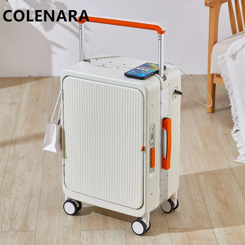COLENARA 20-дюймовый чемодан для кабины, 25 дюймов, алюминиевая рамка, троллейка, открытие спереди, ноутбук, рандомная зарядка через USB, ручной