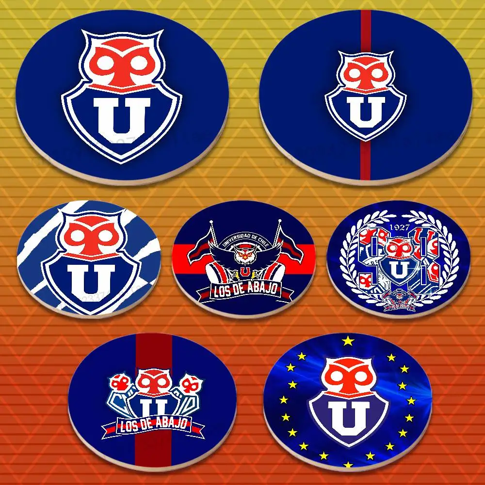C-Chile L-Logo University  Art Round Wooden Coasters Non-Slip Suitable for Drinks Tea,Coffee Home Perfect Gift