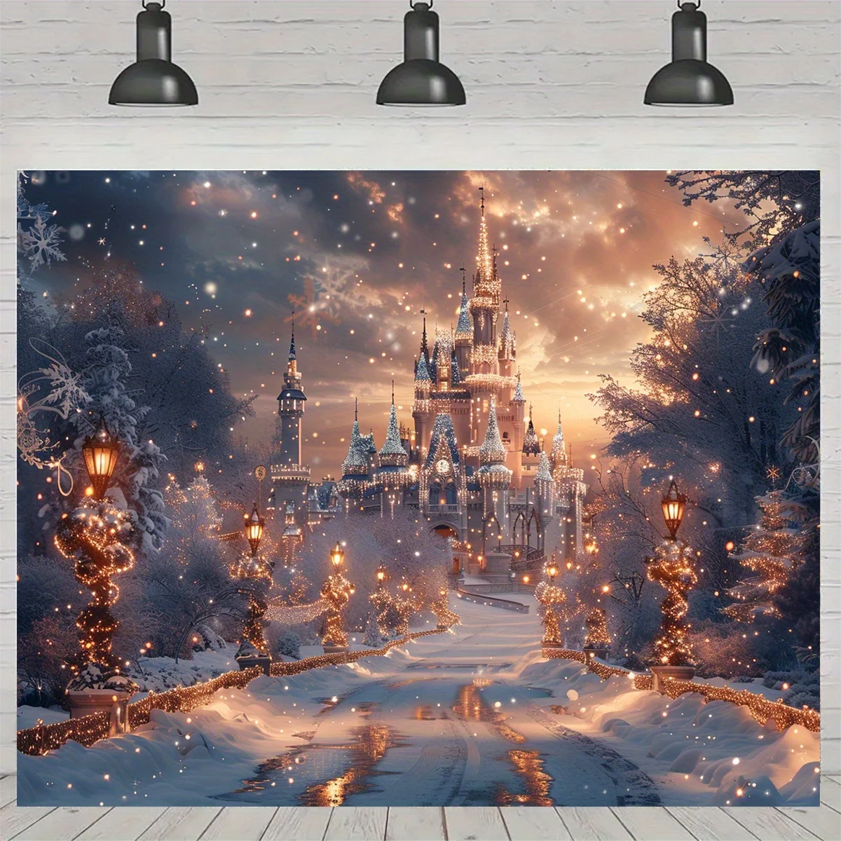 Winter Snow Party Background - Snow Castle Snow photography banner, suitable for Christmas and birthday party decorations