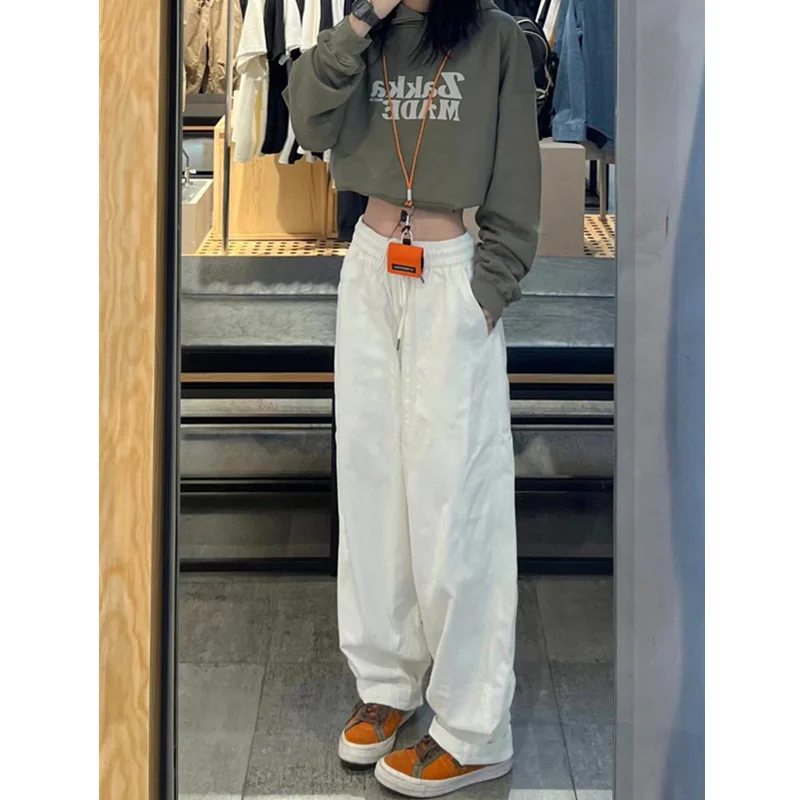 

Белые повседневные широкие брюки-карго для женщин, тонкие летние спортивные штаны, брюки для прогулок, для невысоких.