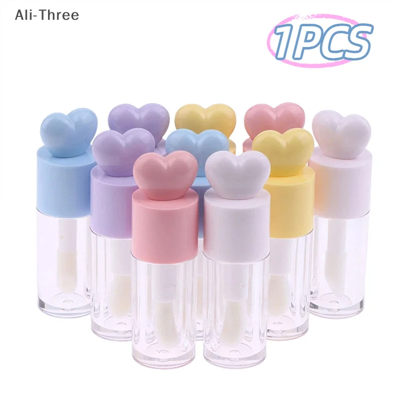Niedliche kreative herzförmige Lipgloss-Röhren, transparent, leer, DIY, zylindrische Lippenbalsam-Röhren, 4 ml, mit Zauberstab, nachfüllbare Lippenstift-Flasche