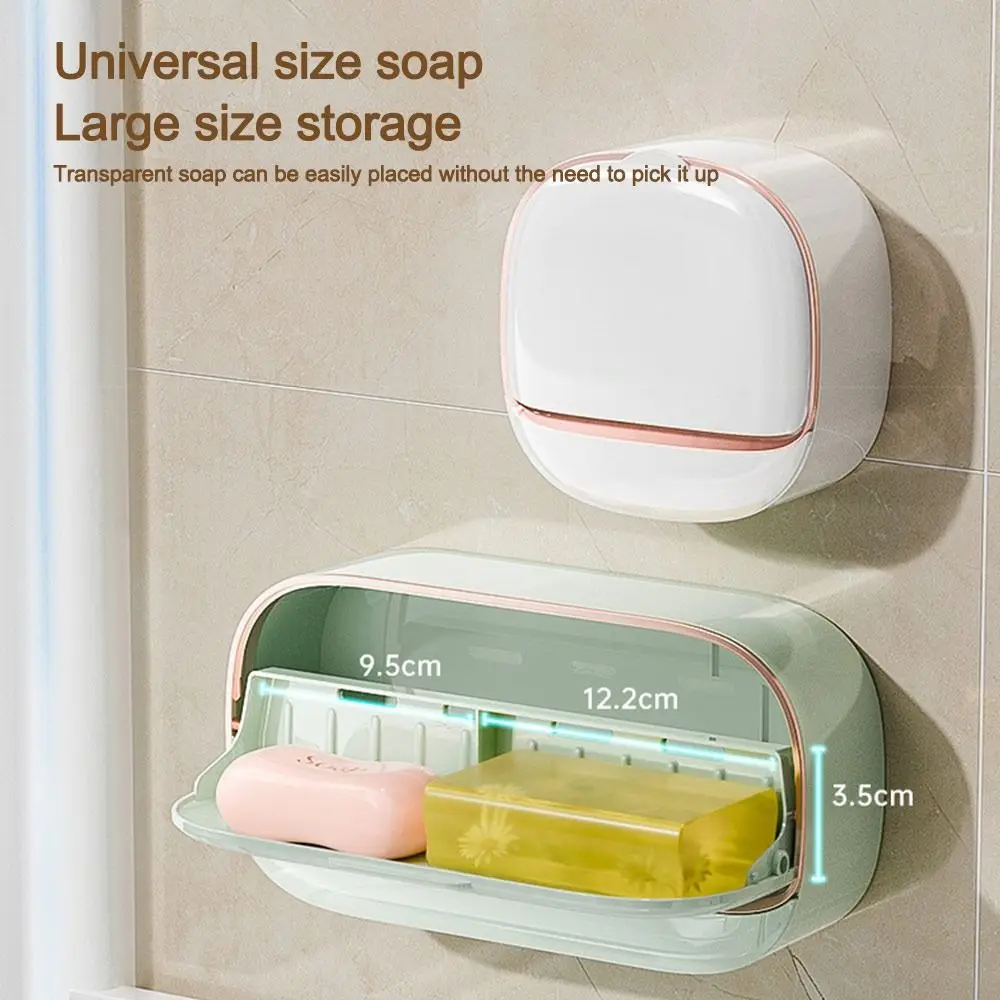 

Light Luxury Large Waterproof Soap Dish With Drainage Box Flip Soap Holder Wall Mounted Punch-Free Soap Box Bathroom Accessories