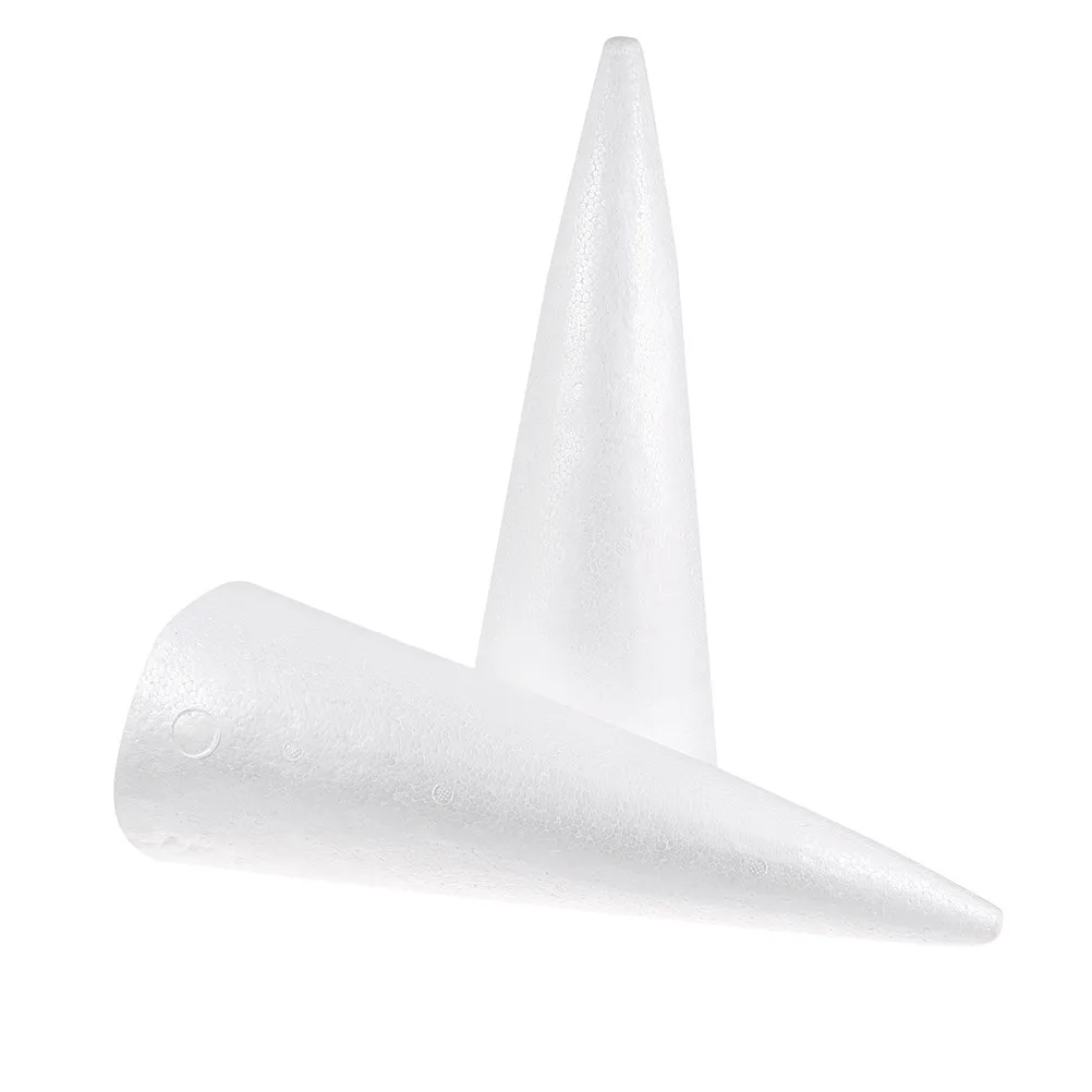 2Pcs White Solid Foam Cones Kids Safe Polystyrene Craft Material Easy to Decorate Paint Glue Ideal for Xmas Tree Gnomes Florist