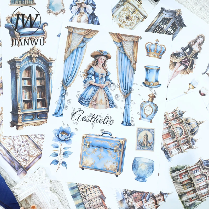 JIANWU 20 Pcs/set Vintage Castle Character Flower Landscape Material Collage Scrapbook Sticker Book Creative Journal Stationery