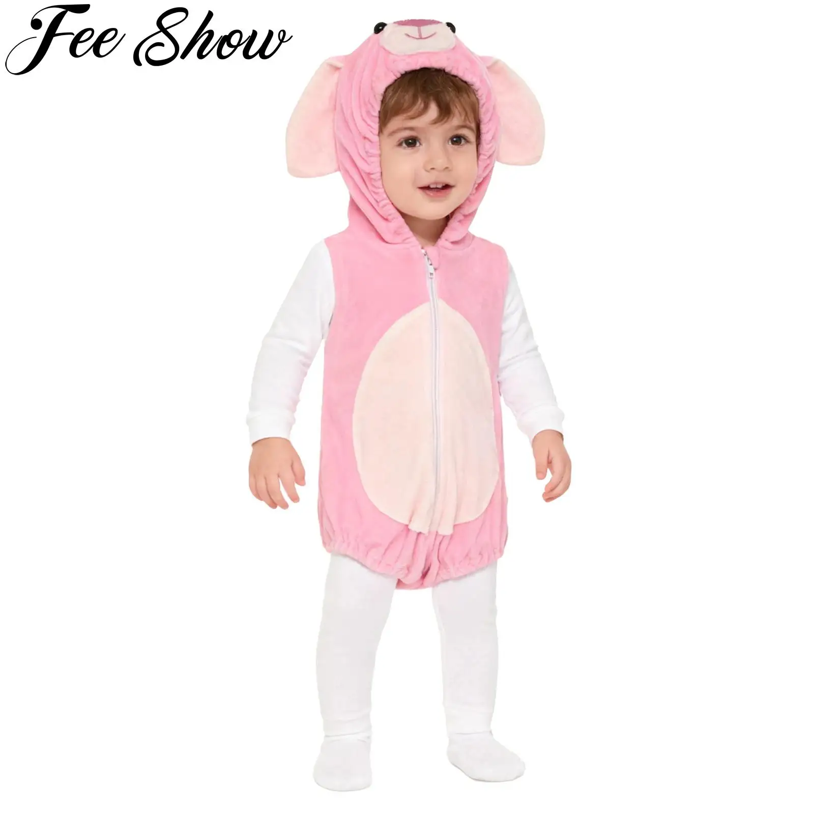 

Baby Animal Cartoon Hooded Rompers Sleeveless Zipper Jumpsuit Infant Home Sleepwear Halloween Christmas Party Cosplay Costume