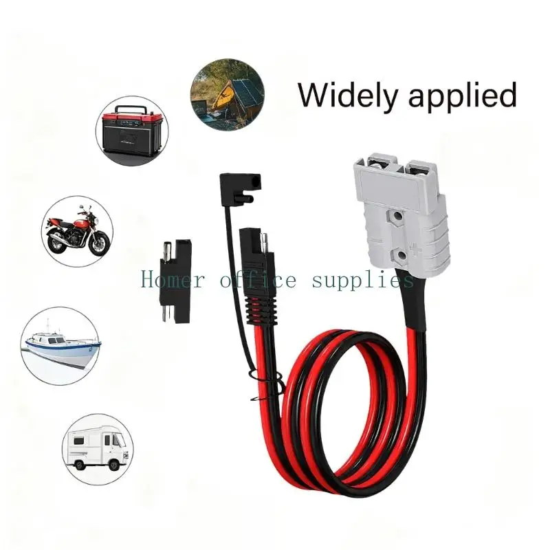 K43B SB50 to SAE Battery Charging Cable with Red and Black PVC-Sheathed Cord, Visible Polarity Marking, and Separate Power