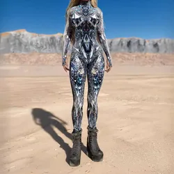 Shiny 3D Digital Printing Rhinestone Diamonds Jumpsuit Adults Cosplay Bodysuit Halloween Carnival Party Club Catsuit