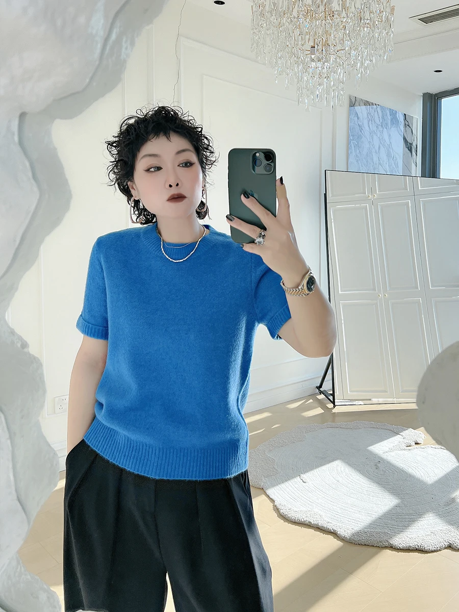 

Korean Sle plus Size Knitted ort Sve Top Women's Faion Big Code 200 Pou Fat MM Base irt High Waist Loose Fit