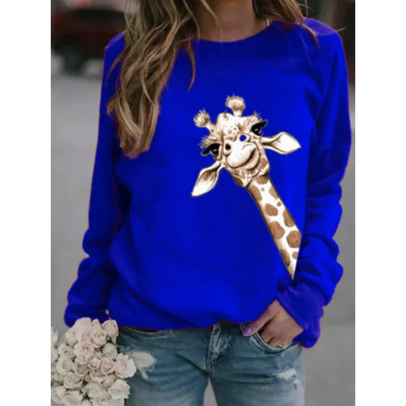 New Giraffe Print Crewneck Hoodie for Men and Women Sweatshirt Aesthetic Clothes Streetwear Women