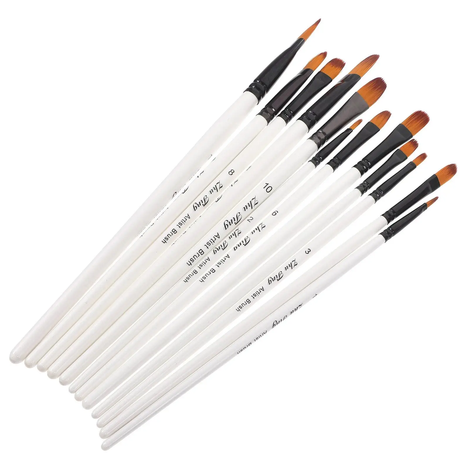

12 Pcs Nylon Watercolor Paint Brushes Set For Acrylic With Durable Wooden Handle Double Crimped Copper Ferrules Flexible