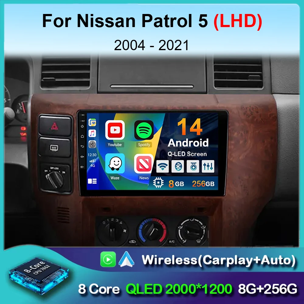 

Android 14 CarPlay Auto Car Radio For Nissan Patrol V 5 Y61 2004-2021 Multimedia Video Player Navigation GPS Stereo DSP No 2 Din