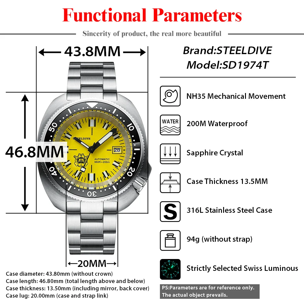 STEELDIVE SD1974T NEW Fashion Abalone Sapphire Crystal NH35 Movement Swiss Luminous 200M Waterproof Mechanical Luxury Dive Watch