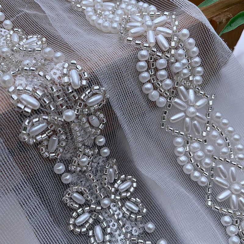 

Pearl Embroidery Lace Trim White Beaded Ribbon for Wedding Gown Clothes Collar Belts Diy Sewing Craft Decorative Materials