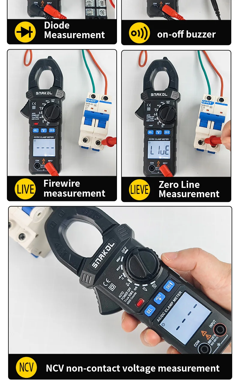 SNAKOL AC DC Stromzangenmessgerät 600 A Digitales Amperemeter Zangen True RMS Multimeter Professionelles elektrisches Multitester-Werkzeug – Detail 12