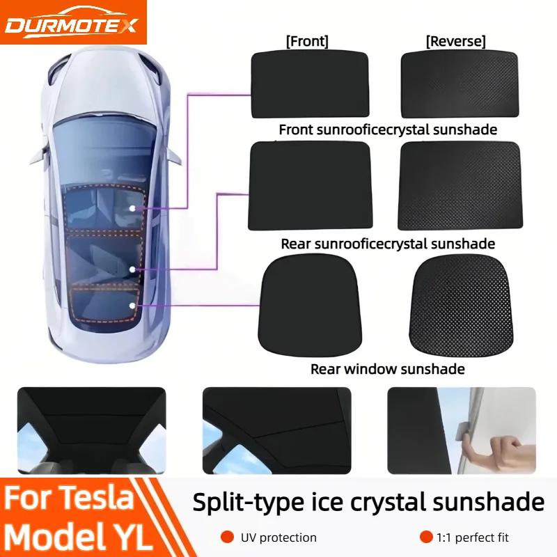 For Tesla Model YL 2026 Ice Crystal Sunroof Shade Heat Insulation UV Block Sunshade Net Ceiling Sun Visor Cover Car Accessories