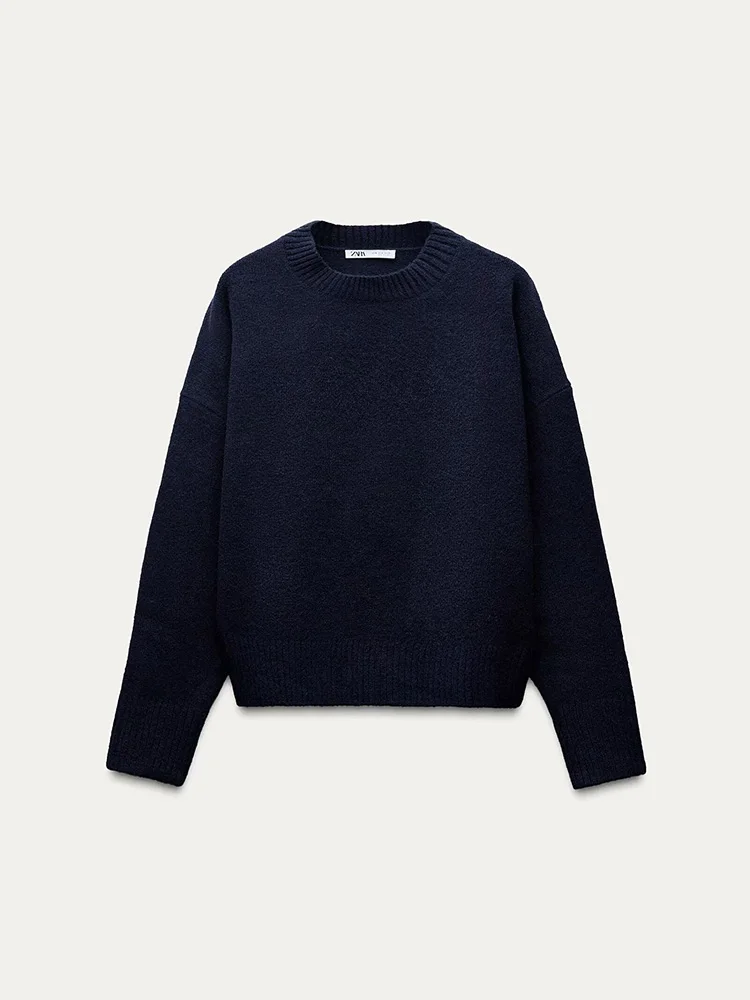 

2024 New Autumn/Winter Women Solid Color Casual Knitted Sweater Fashion Ladies Round Neck Long Sleeve Pullover
