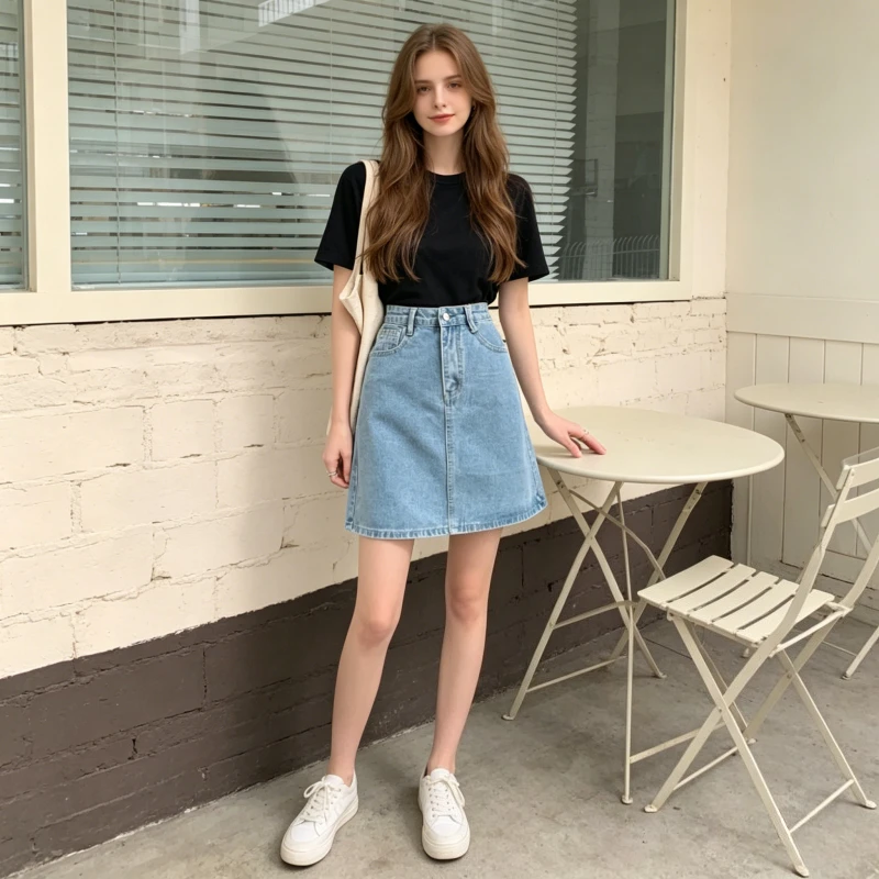 

Denim Short Skirts Women Solid Skirt A Line Slim Fit Hip Wrap Button High Waist Elegant Y2k Streetwear Washed Casual 2026 summer