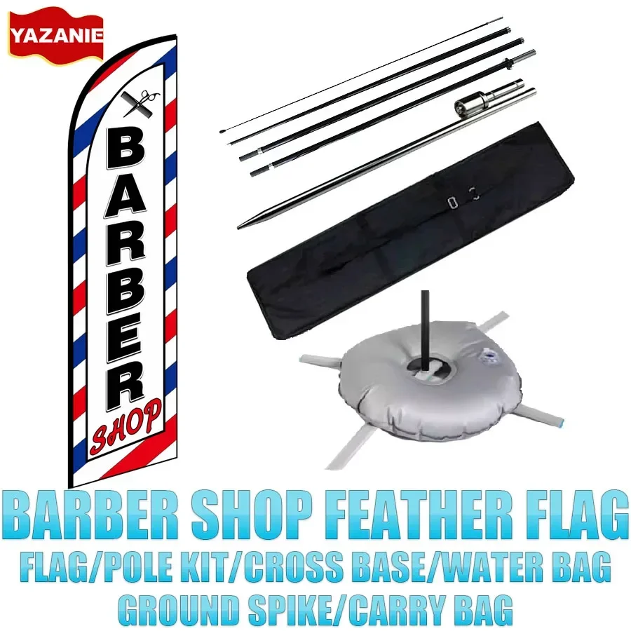 Bandera de plumas para barbería con kit de mástil, estaca para suelo, base cruzada y bolsa de agua para publicidad comercial, tipo Swooper, Bandera de playa