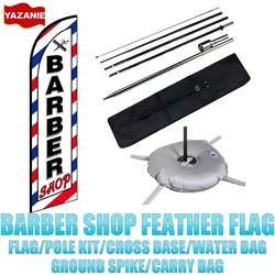 Barber Flag Barbershop Feather Flag with Pole Kit Ground Spike Cross Base Water Bag for Business Advertising Swooper Beach Flag