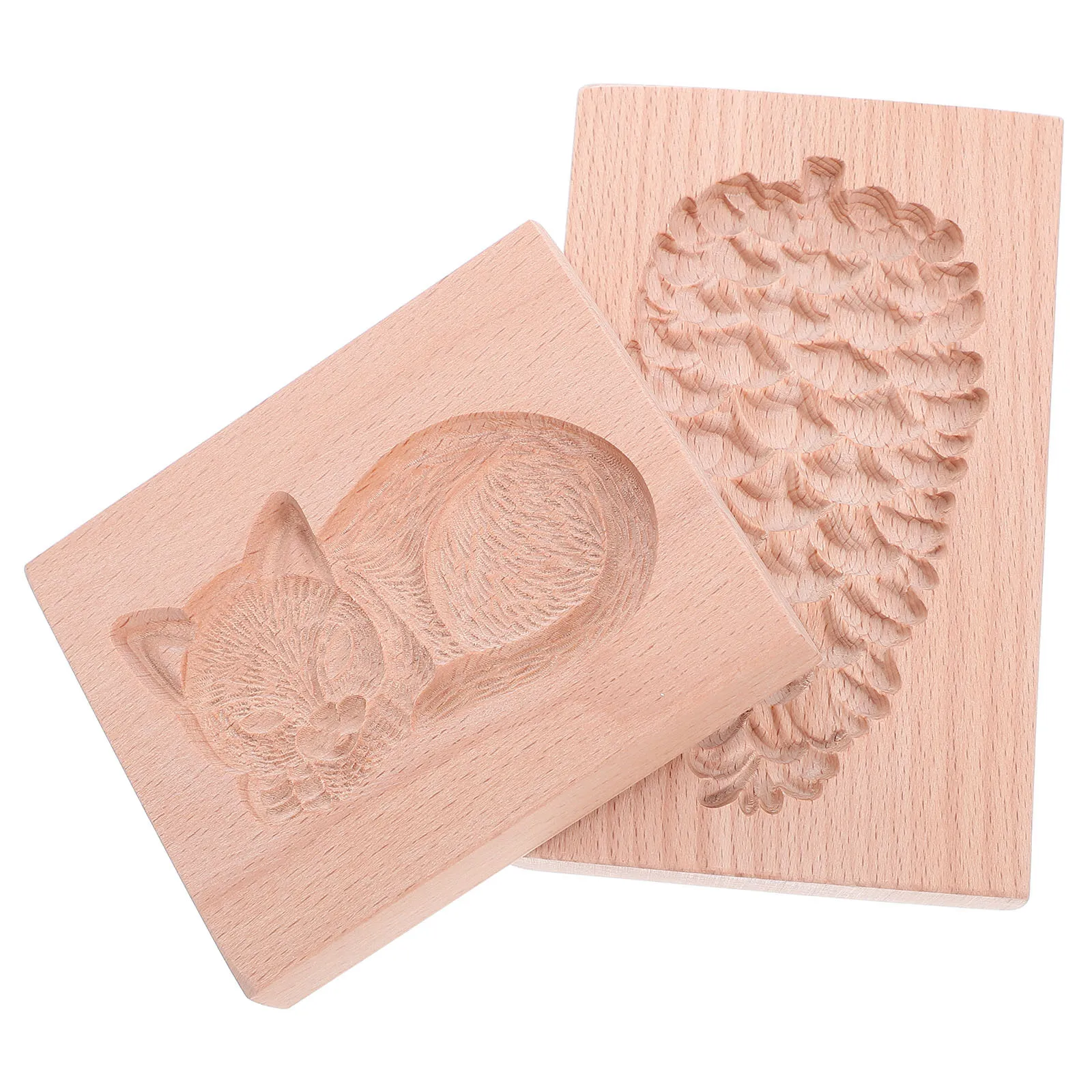 

2Pcs Natural Wood Cookie Molds Pine Cone Cat 3D Design Baking Tool for Homemade Cookies Holiday Baking Supplies Embossing Mold