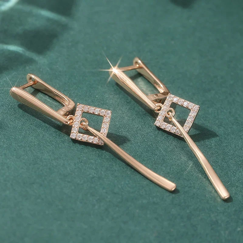 Simple Glossy Long Pendant Earrings Women's Gold Plated Inlay Synthetic Zircon Earrings Daily Fine Jewelry Accessories