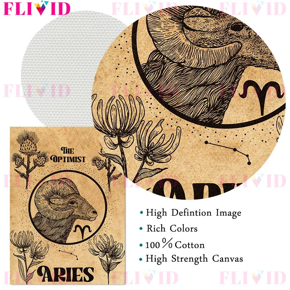 ليو ، الجدي ، السرطان ، الدلو زودياك ستار تسجيل دوت العمل طباعة التنجيم خمر الفن طباعة السحر المشارك طباعة ديكور جدار الفن #6
