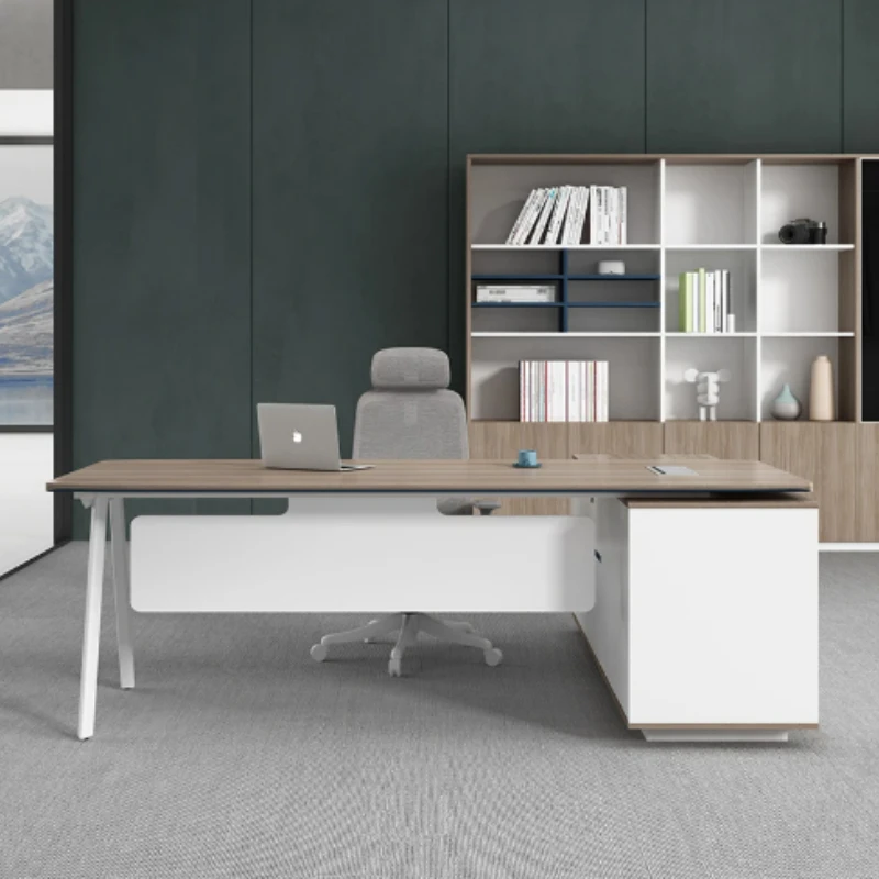 طاولة رئيس أوروبية بسيطة، ملحقات أدراج مصممة حديثة، مكتب قائم، أثاث تنفيذي فريد من نوعه