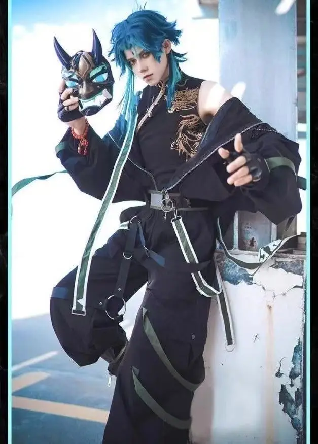 

Stylish Cool Game Xiao Cosplay Costume Dark Black Dharma Protector Demon Subduing Workwear Halloween Event Comics COS Y2K Suit