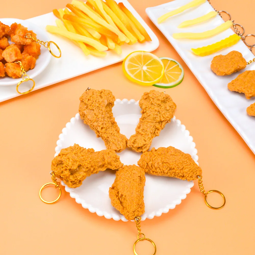 Quirky French Fries and Chicken Nugget Keychain Accessory, Creative Mini Realistic Food Car Keyring Pendant, Children's Toy Gift
