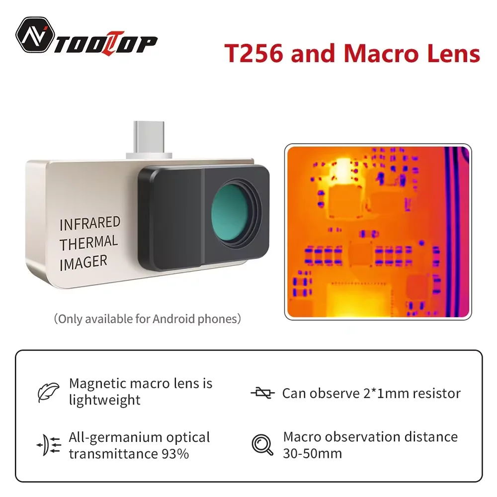 Kamera termowizyjna TOOLTOP T256 do smartfonów 256x192 Kamera termowizyjna na podczerwień -15 ° C~600 ° Pomiar temperatury C Opcjonalna soczewka