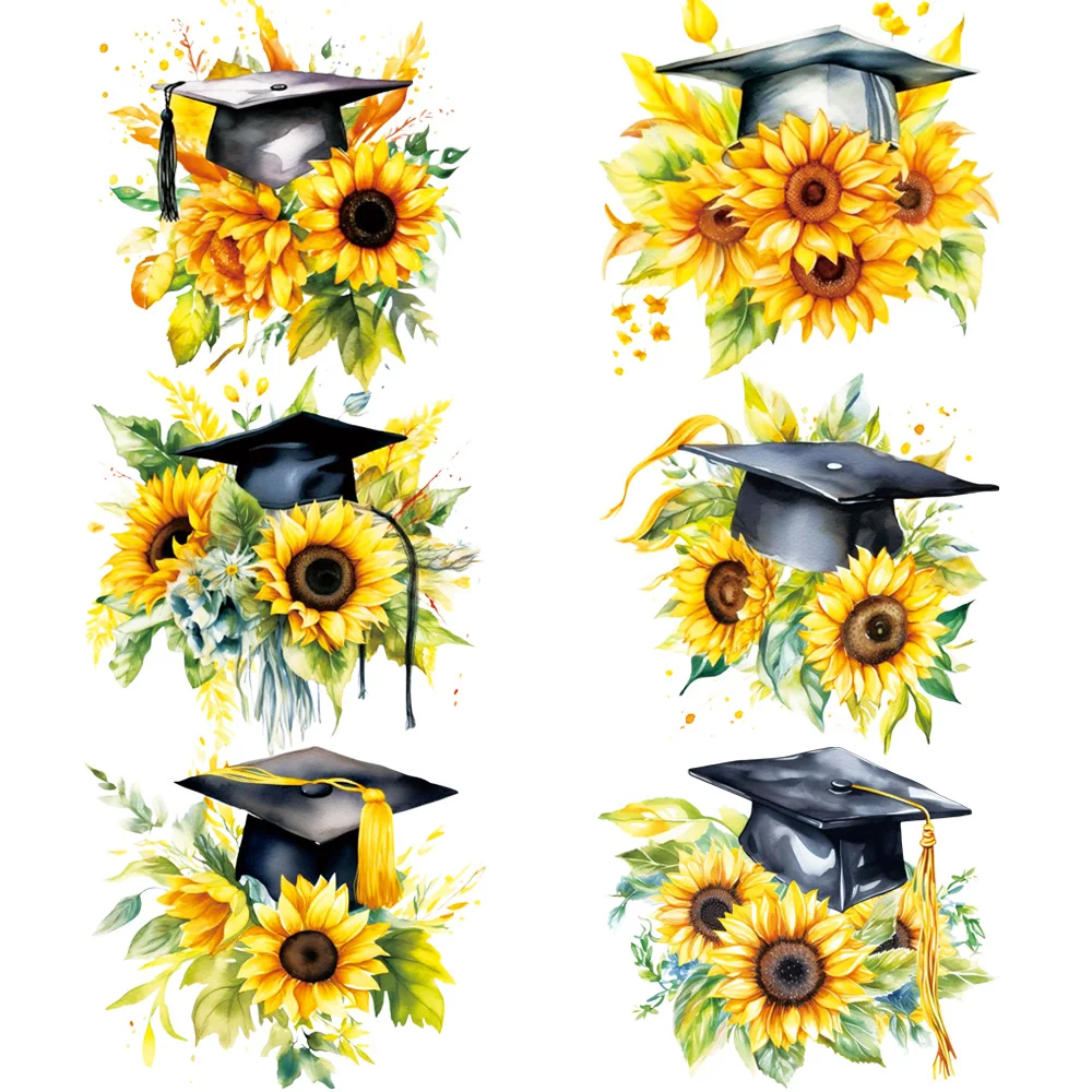 6-pecas-de-patches-termocolantes-de-chapeu-de-formatura-com-girassol-adesivos-de-transferencia-termica-dtf-em-aquarela-para-roupas-bolsas-e-decoracao-diy