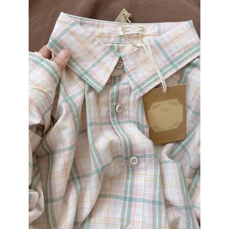 

Women's Plaid Long Sleeve Shirt Korean Style Loose Sun Protection Casual Blouse