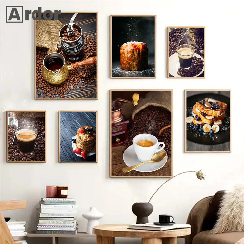 

Coffee Beans Bread Food Photography Poster Kitchen Wall Art Canvas Painting Modern Wall Pictures Mural Dining Room Decoration
