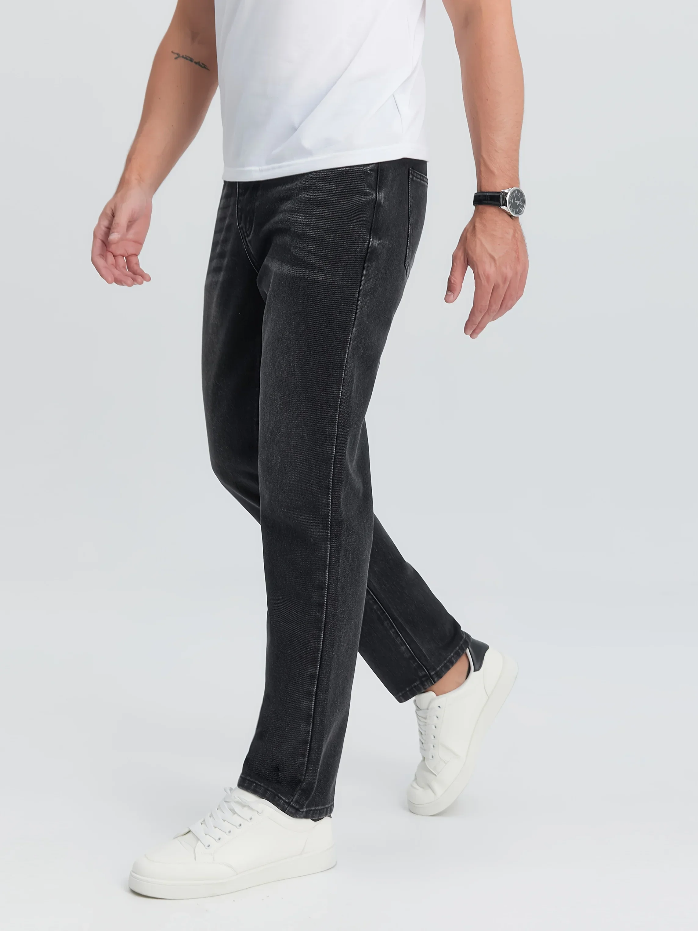Men's American Black Straight Jeans - Non-stretch denim, machine washable, all-season comfortable fit with pockets