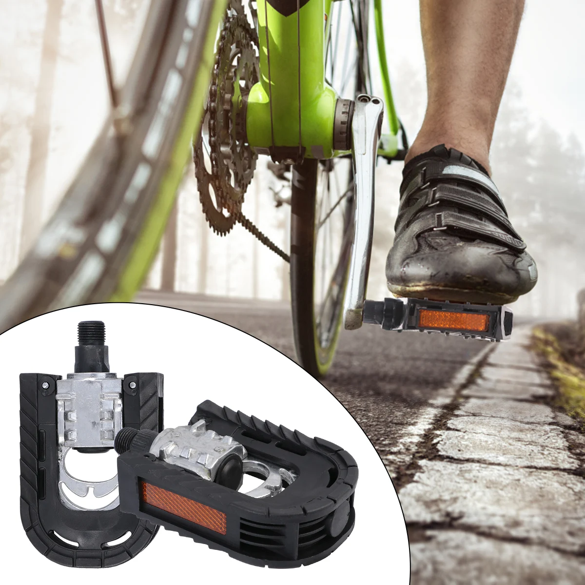 

2pcs Folding Pedals Aluminum Alloy Bike Cycling Accessories Mountain Road Bicycle Hollow Reflective Stripes One Hand Fold Light