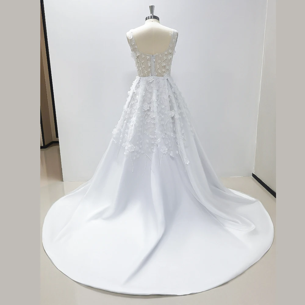 Elegant Fresh White Sleeveless A-Line Evening Dress With Applique New Fashion Female Floor Length Party Prom Ball Gowns